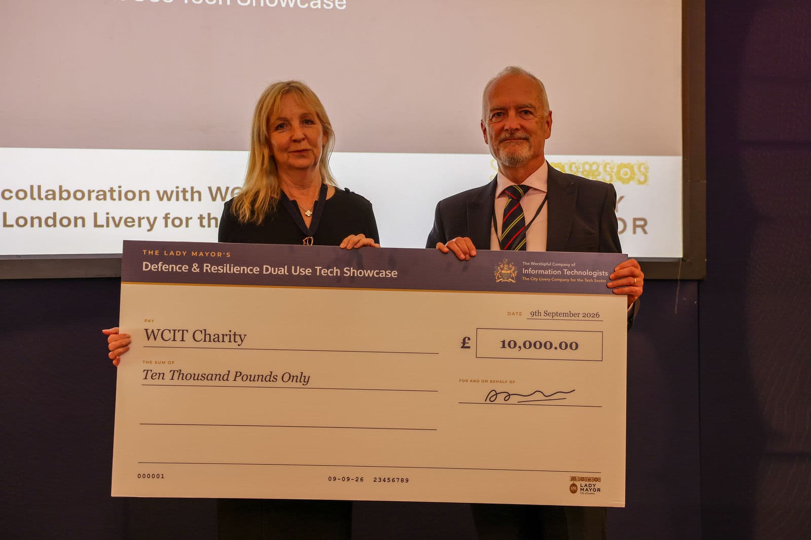 Cheque presentation to the WCIT Charity